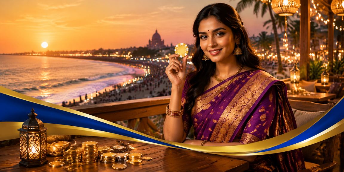 Modern Indian city backdrop with online casino and cashback bonus