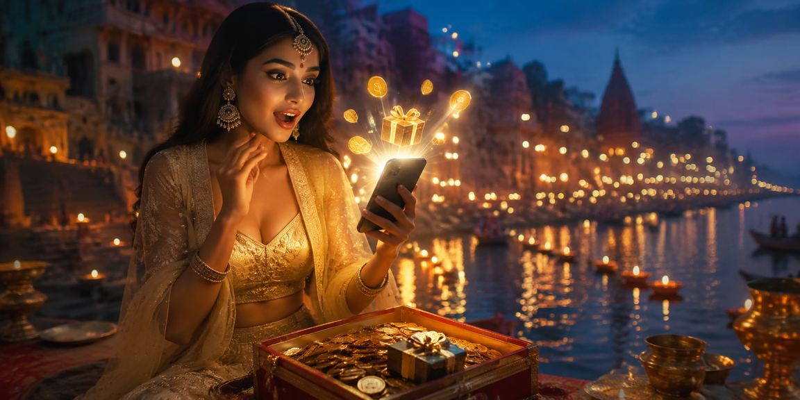 Vibrant Indian cityscape with casino app interface